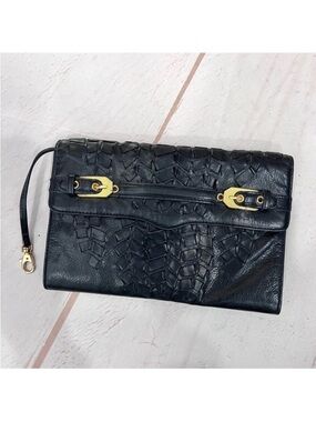 Rebecca Minkoff Weaved Leather Gold Buckle Envelope Clutch Purse